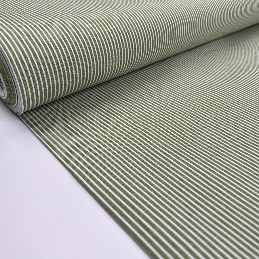Limeline Denim Cotton Green White Stripe Trouser Fabric Bolt