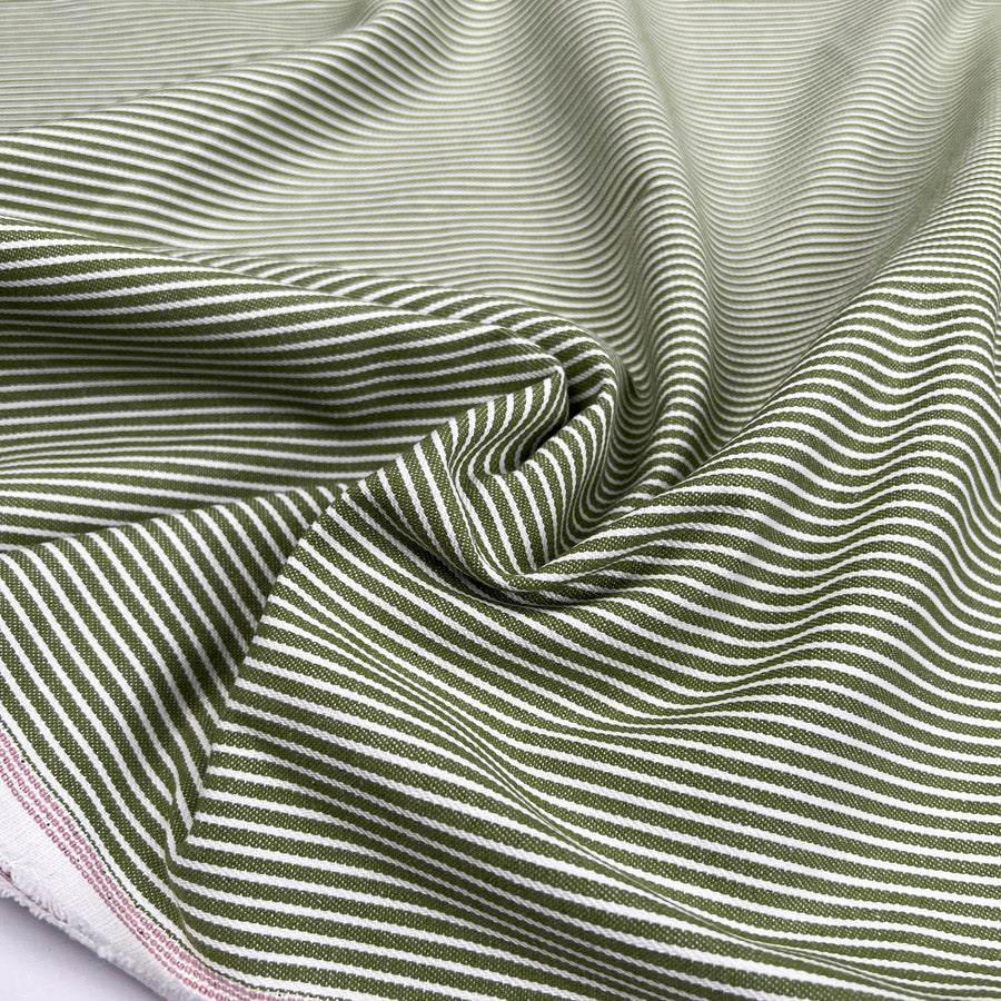 Limeline Denim Cotton Green White Stripe Trouser Fabric CU