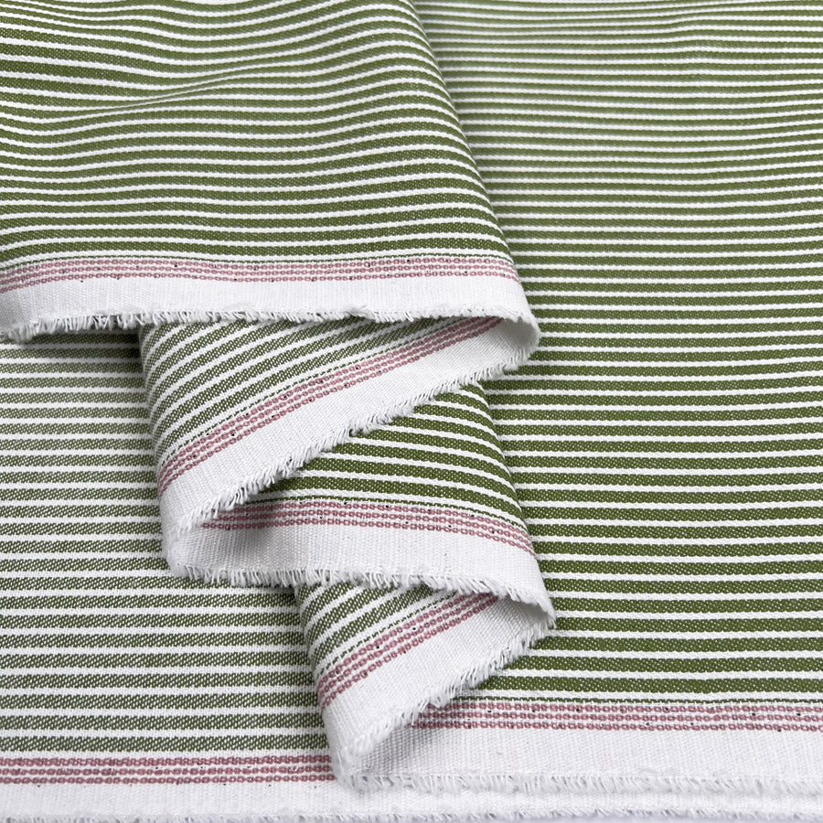 Limeline Denim Cotton Green White Stripe Trouser Fabric Fold