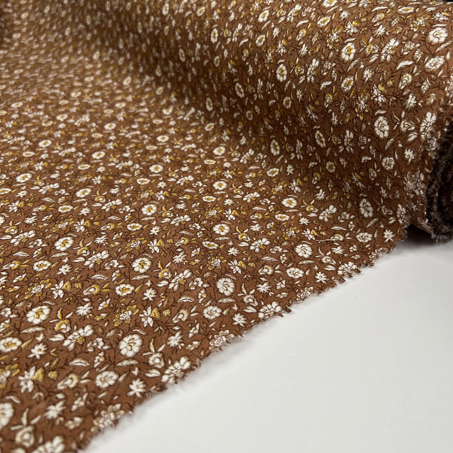 Linen Bouquet Pecan Brown Ex Designer Woven Floral Dress Fabric Roll