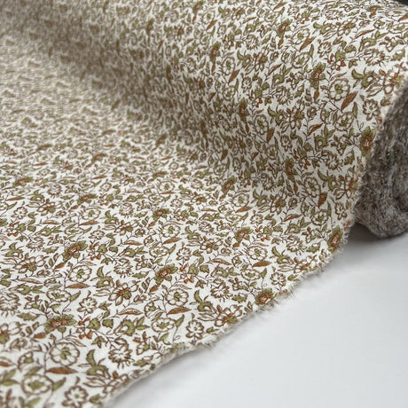 Linen Bouquet Pistachio Green Brown Ex Designer Woven Floral Dress Fabric Bolt