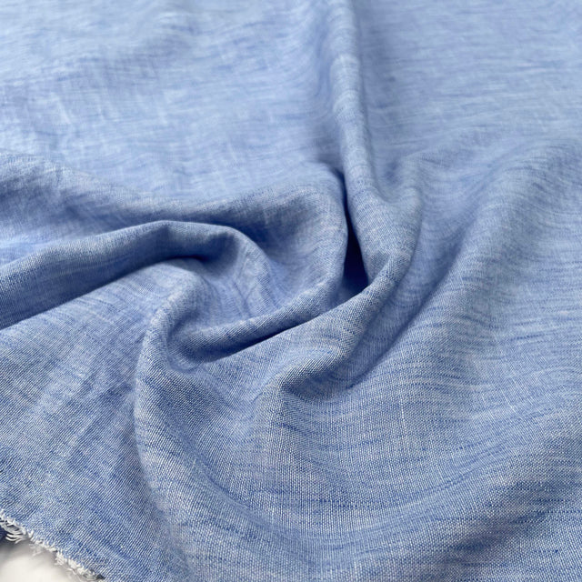 Linen Effect Blue Polyester Plain Woven Shirting Fabric CU