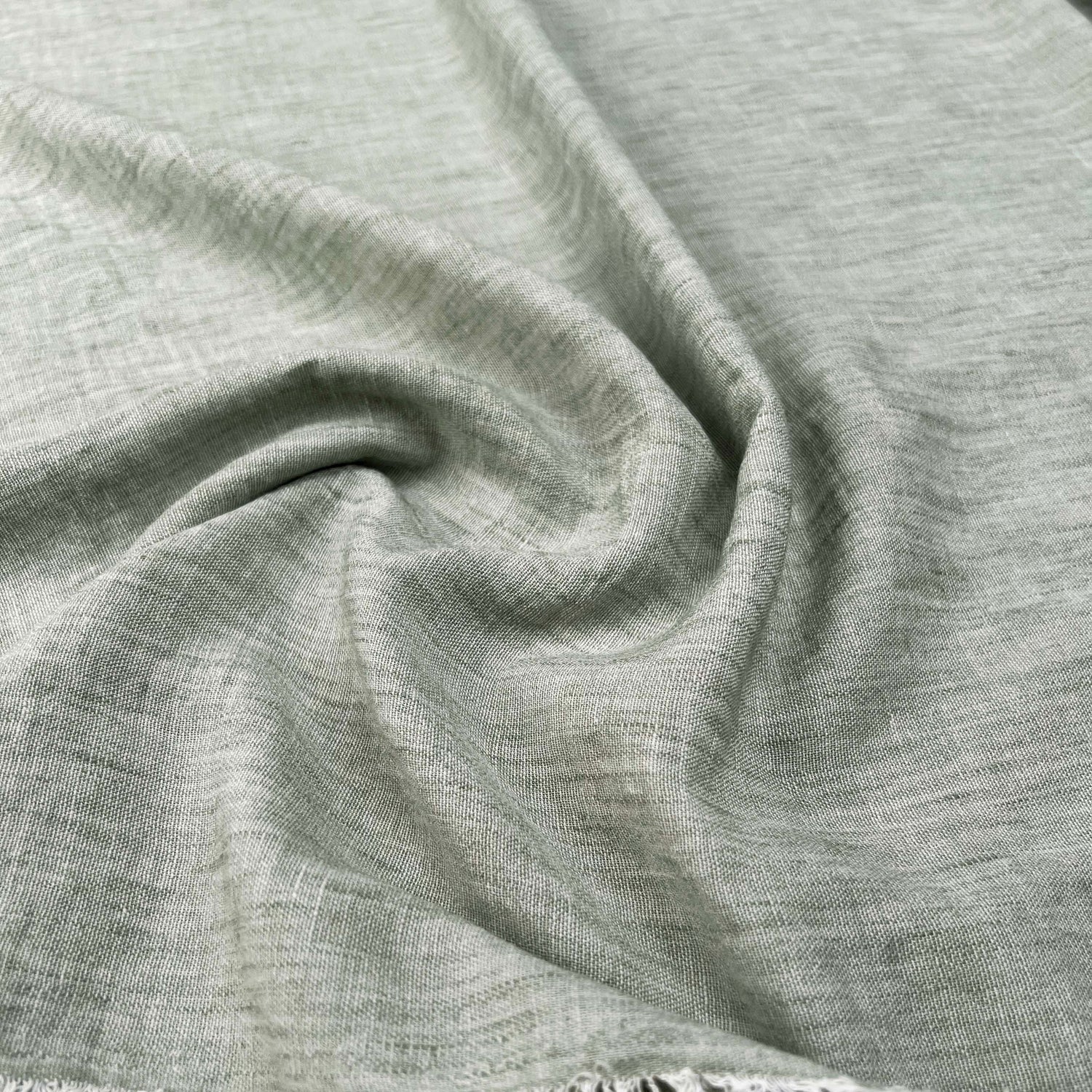 Linen Effect Sage Polyester Plain Woven Shirting Fabric CU