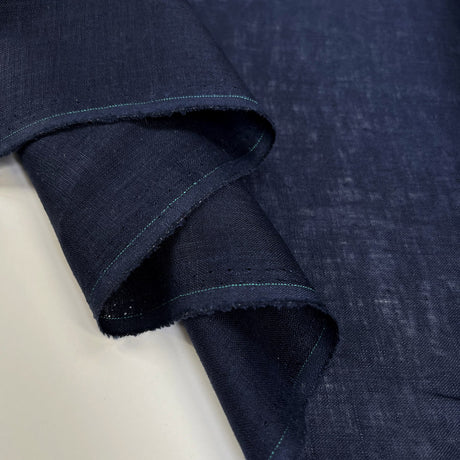 Linen Line Navy Plain Woven Dress Fabric Fold
