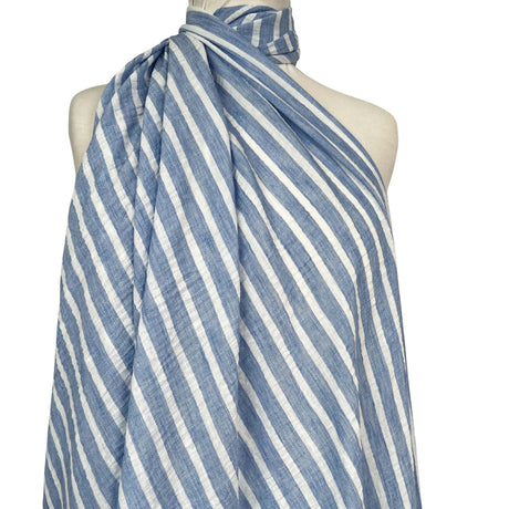 Linen Look Stripe Blue White Polyester Woven Shirting Fabric Mannequin