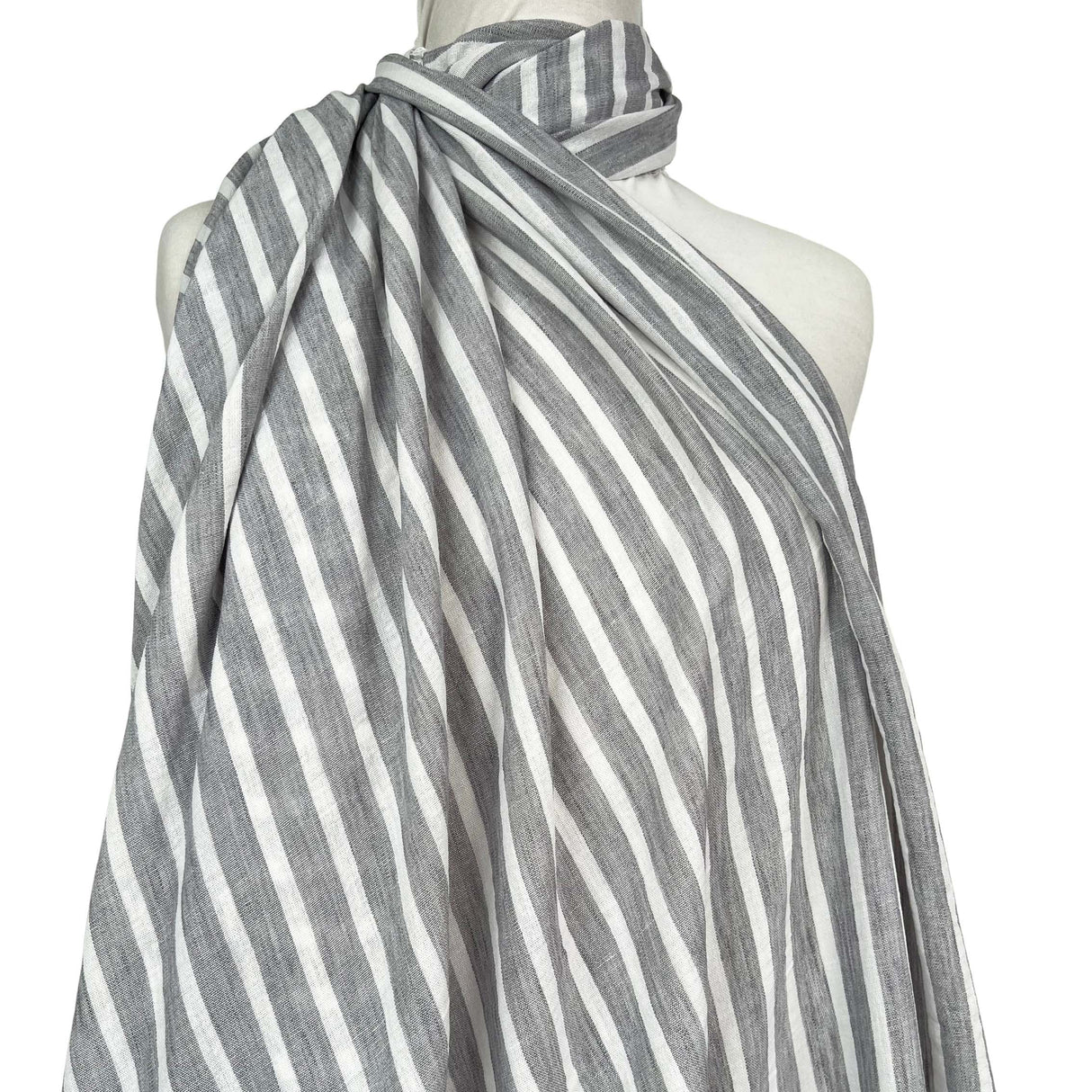 Linen Look Stripe Grey White Polyester Woven Shirting Fabric Mannequin