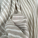 Linen Look Stripe Light Beige  White Polyester Woven Shirting Fabric CU