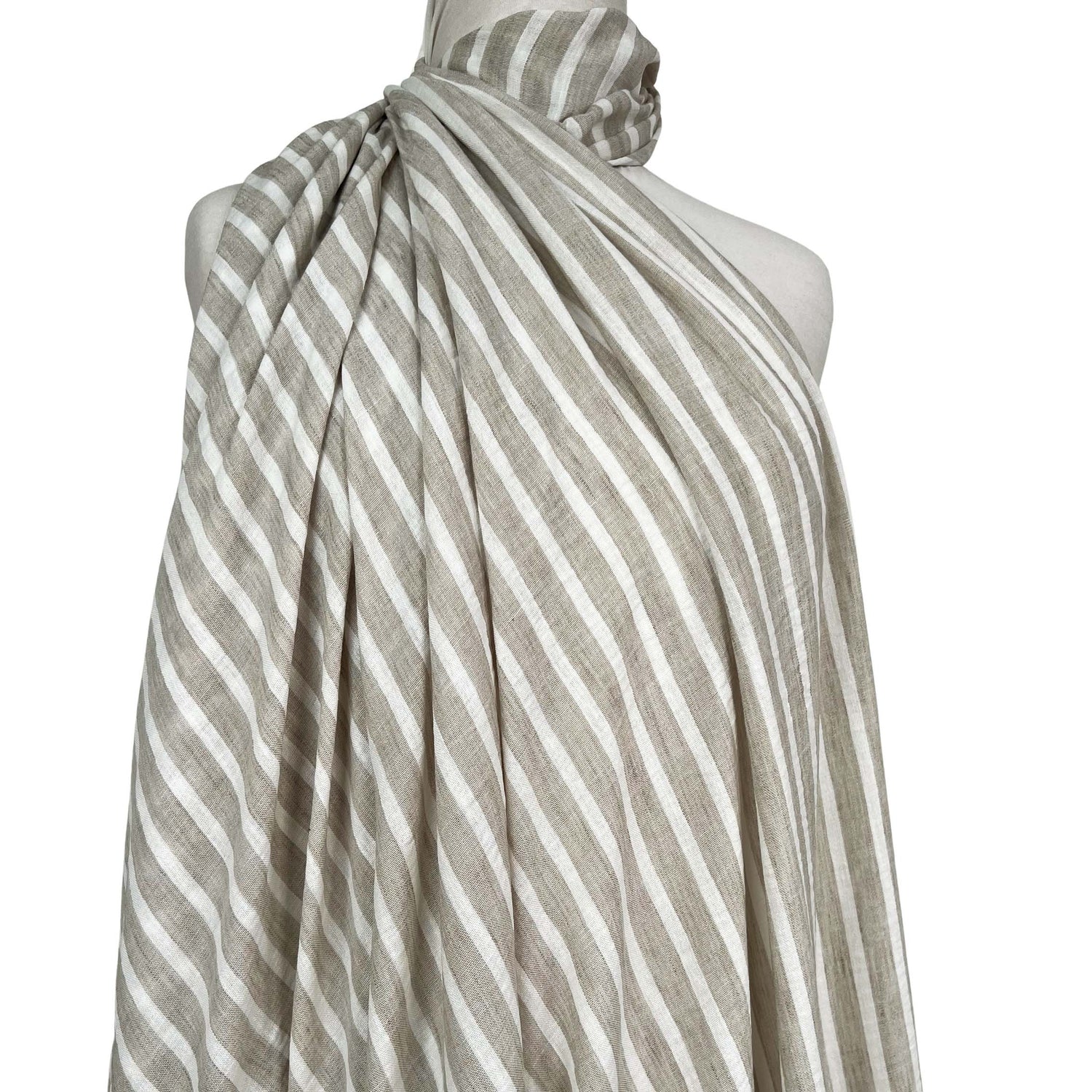 Linen Look Stripe Light Beige  White Polyester Woven Shirting Fabric Mannequin