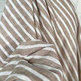 Linen Look Stripe Light Brown White Polyester Woven Shirting Fabric Close Up