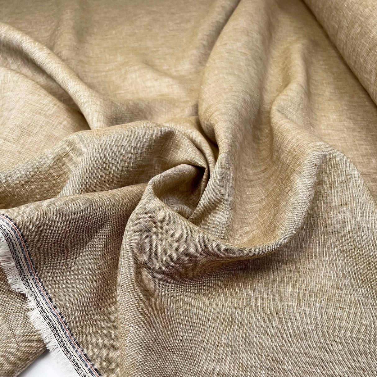 Linen Melange Tan Plain Woven Dress Fabric Close Up
