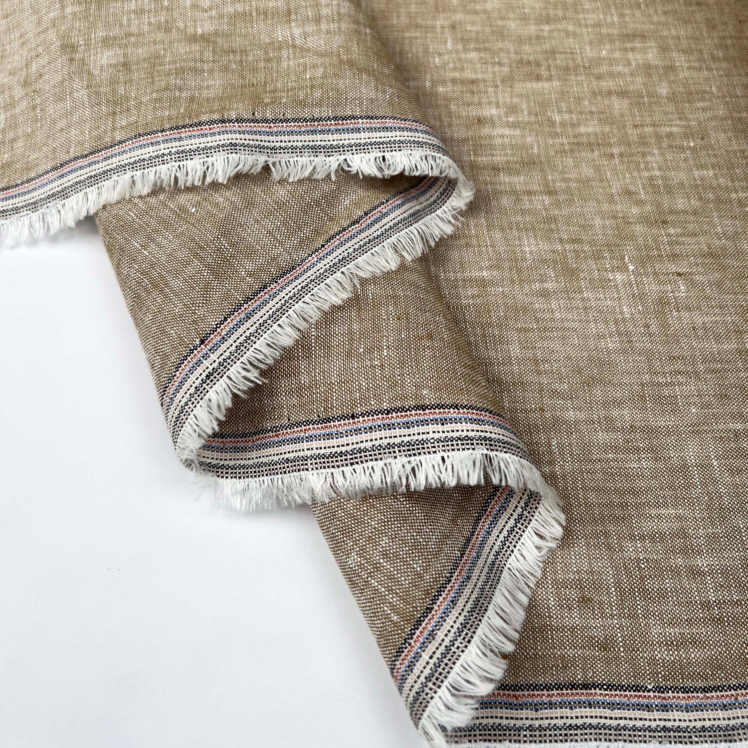 Linen Melange Tan Plain Woven Dress Fabric Fold