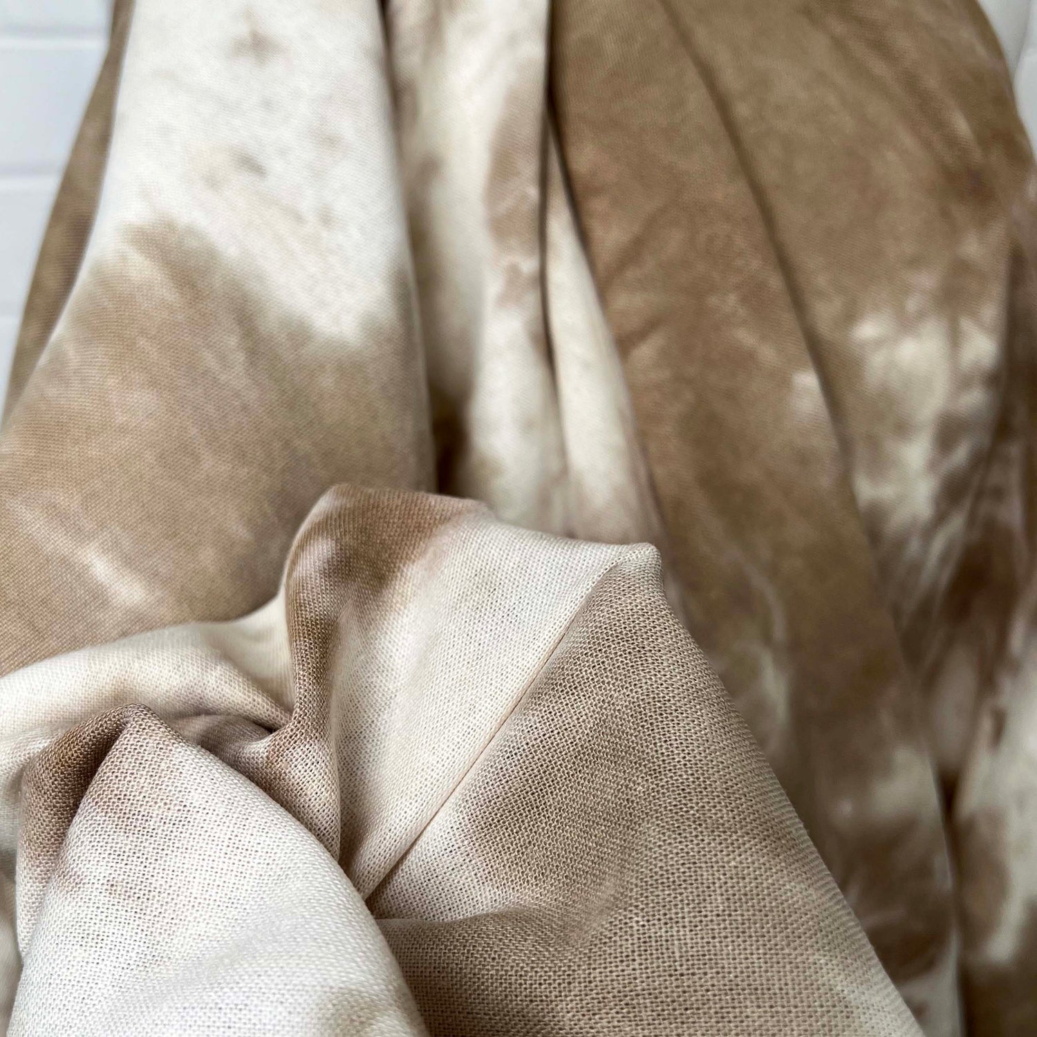 Linen Mix Batik Tie Dye Brown Viscose Washed White Woven Dress Fabric CU