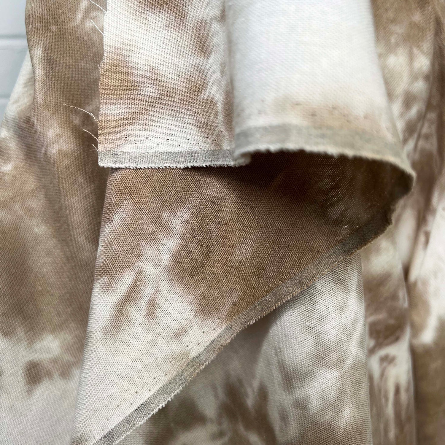 Linen Mix Batik Tie Dye Brown Viscose Washed White Woven Dress Fabric Hang
