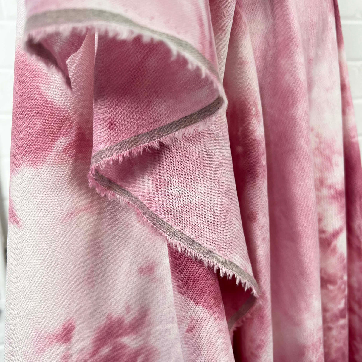 Linen Mix Batik Tie Dye Pink Viscose Washed White Woven Dress Fabric Hang