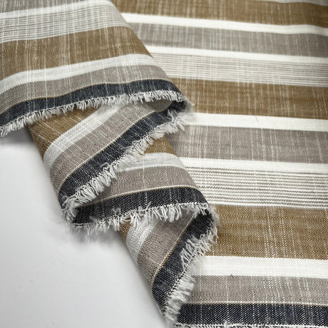 Linen Mix Sand Stripe Viscose White Brown Woven Dress Fabric Fold