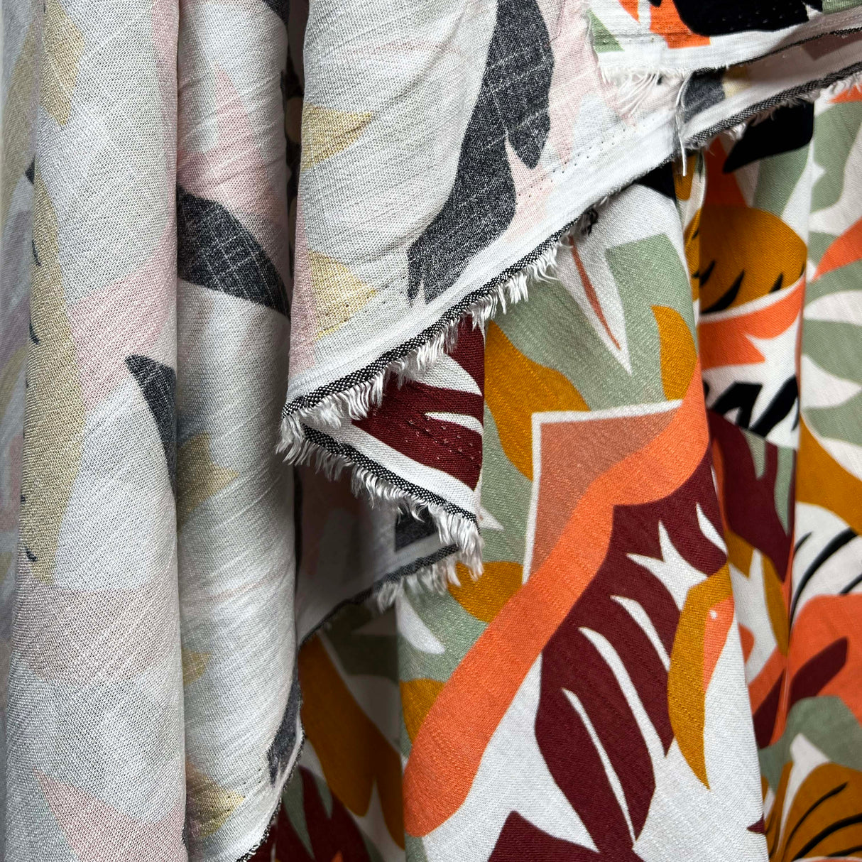 Abstract Digital Print Rayon Spandex Fabric Linen Tropics Wild Folk Hang