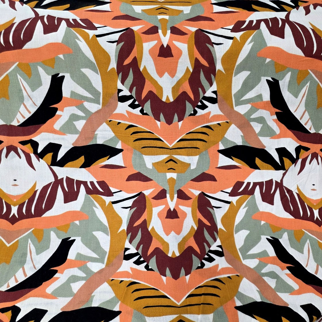 Abstract Digital Print Rayon Spandex Fabric Linen Tropics Wild Folk 