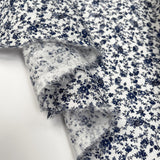 Little Bloom Linen Small Floral Print Blue White Ex Designer Dress Fabric Fold