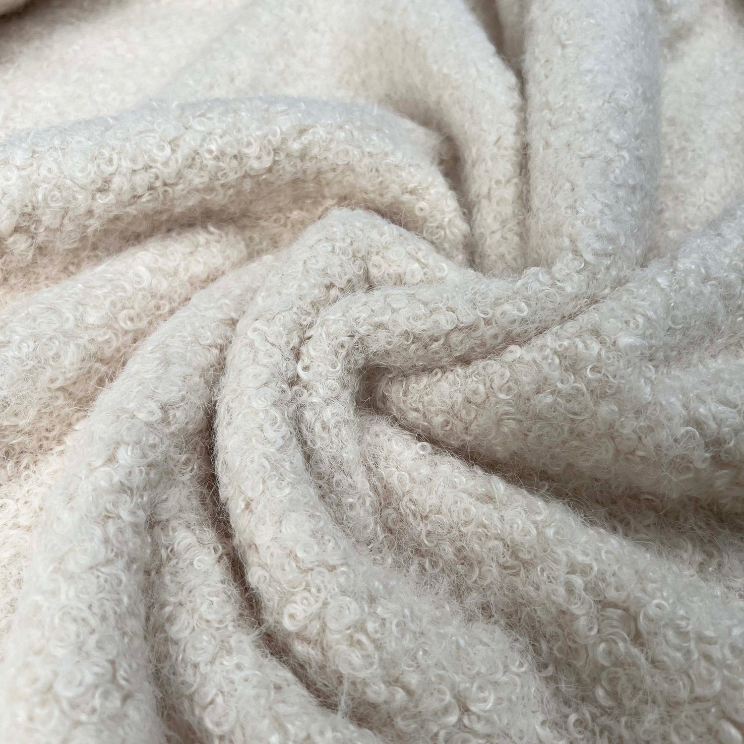 Little Lamb Cream Hairy Boucle Polyester Coating Fabric Close-up