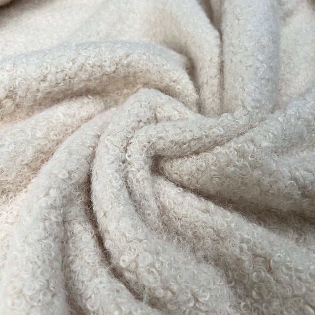 Little Lamb Cream Hairy Boucle Polyester Coating Fabric Close-up