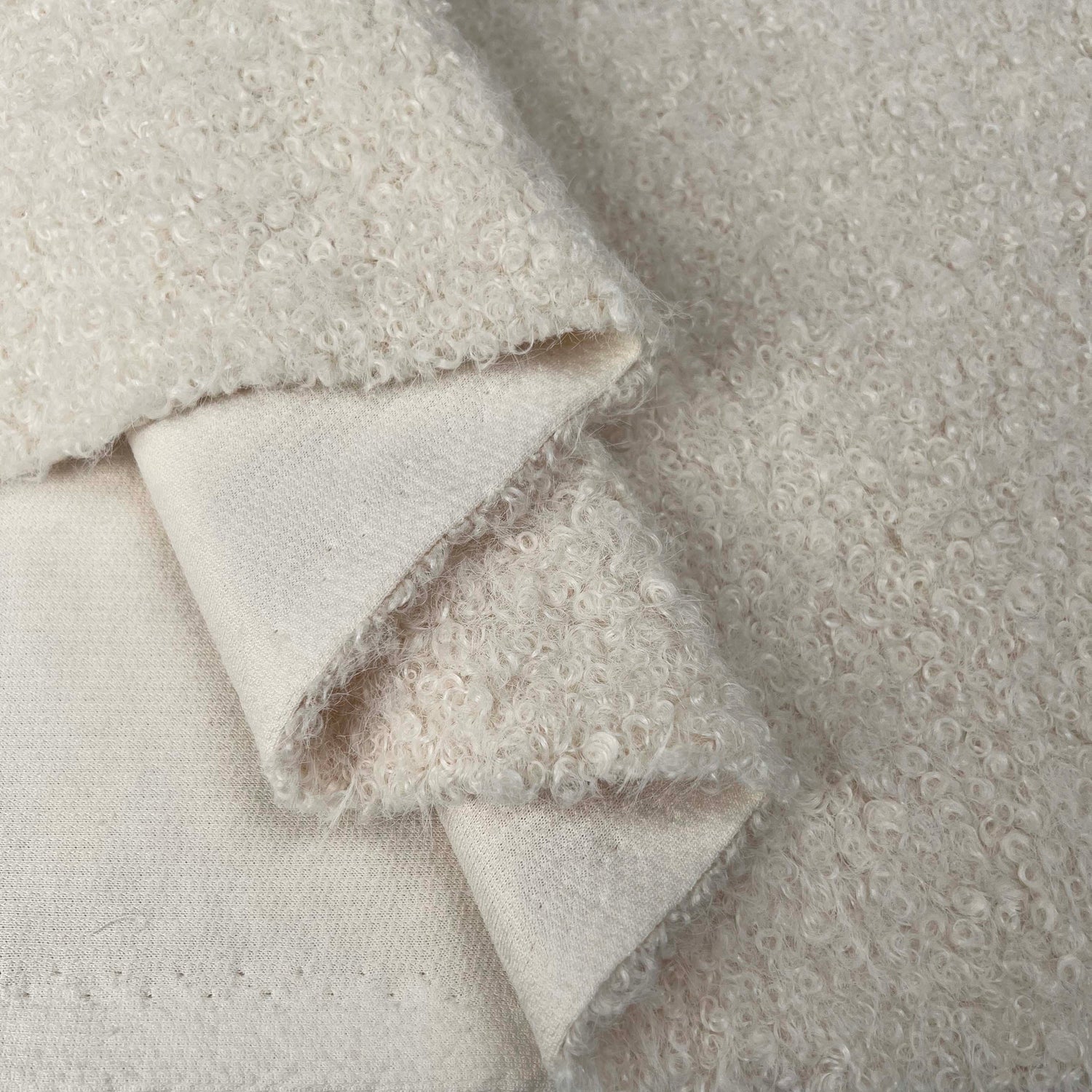 Little Lamb Cream Hairy Boucle Polyester Coating Fabric Fold