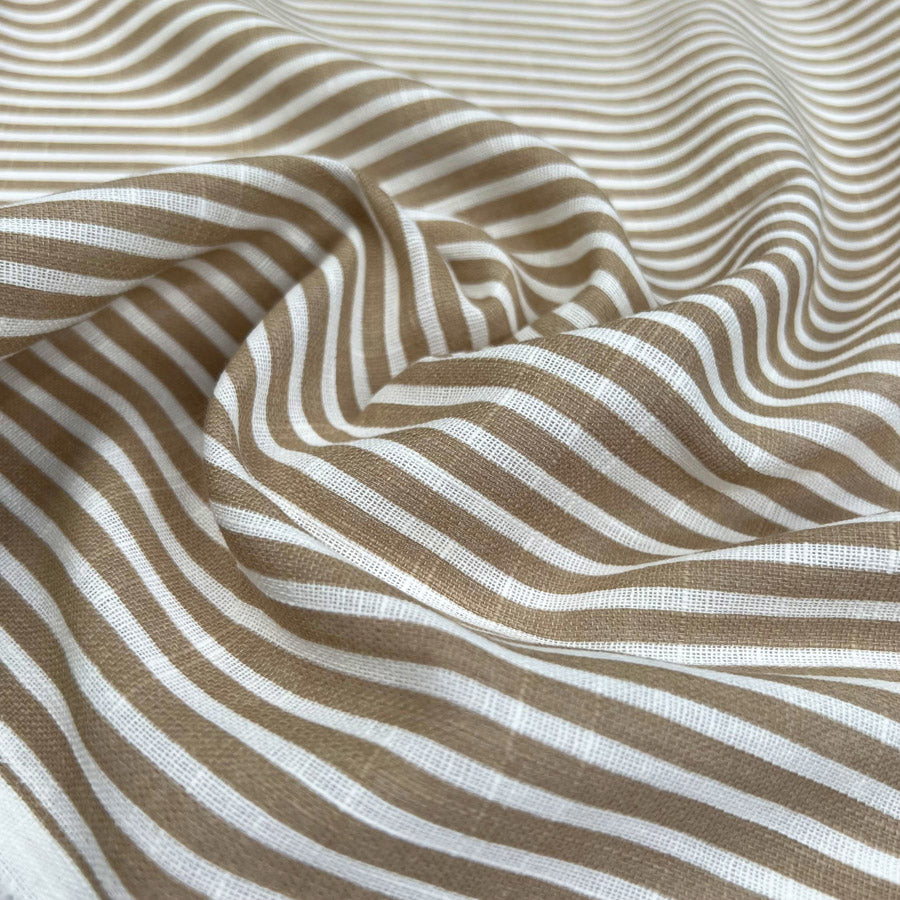 Loose Weave Cotton Frappe Stripe Brown White Woven Dress Fabric CU