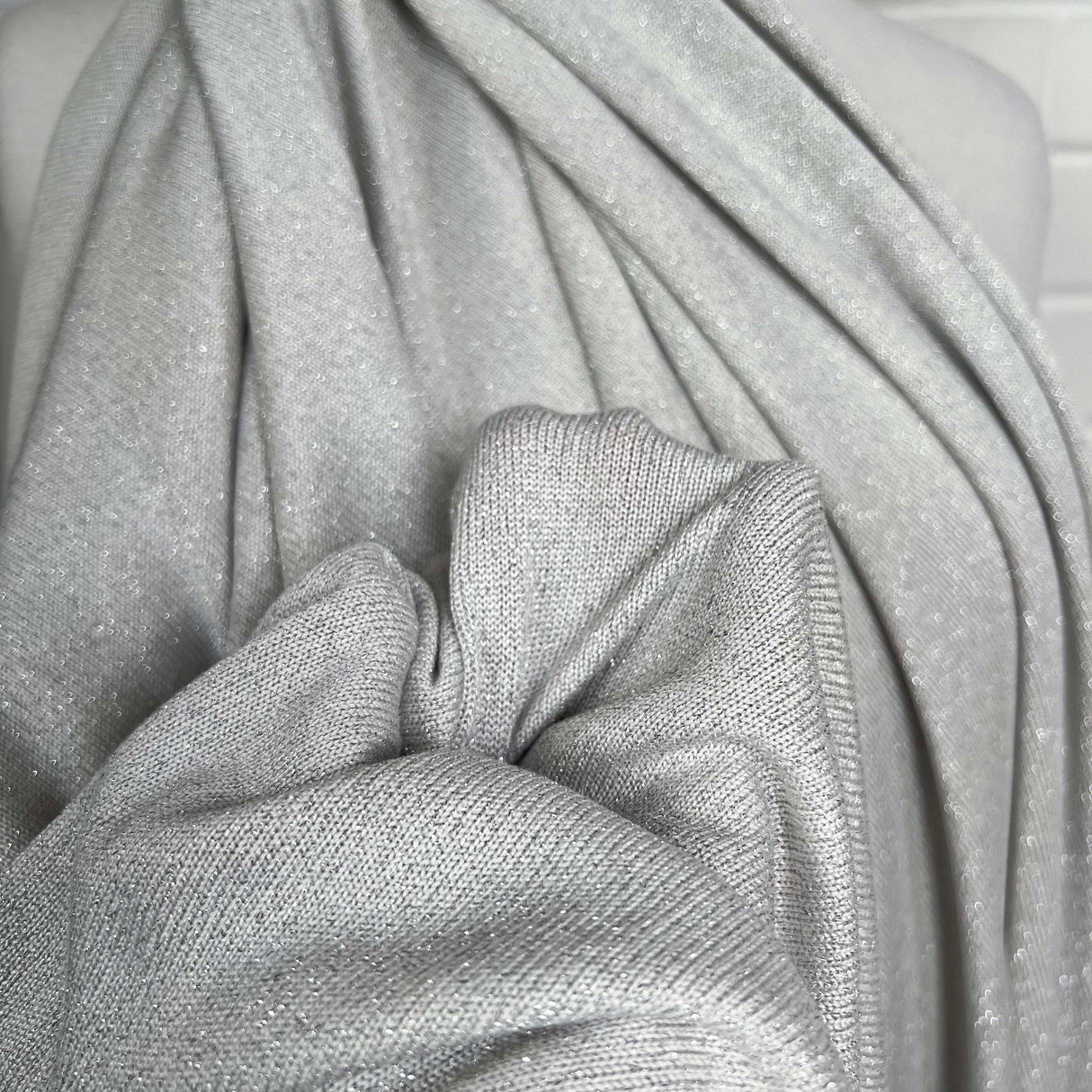 White Lurex Viscose Knitted Dress Fabric Lurex Jersey - Opal CU