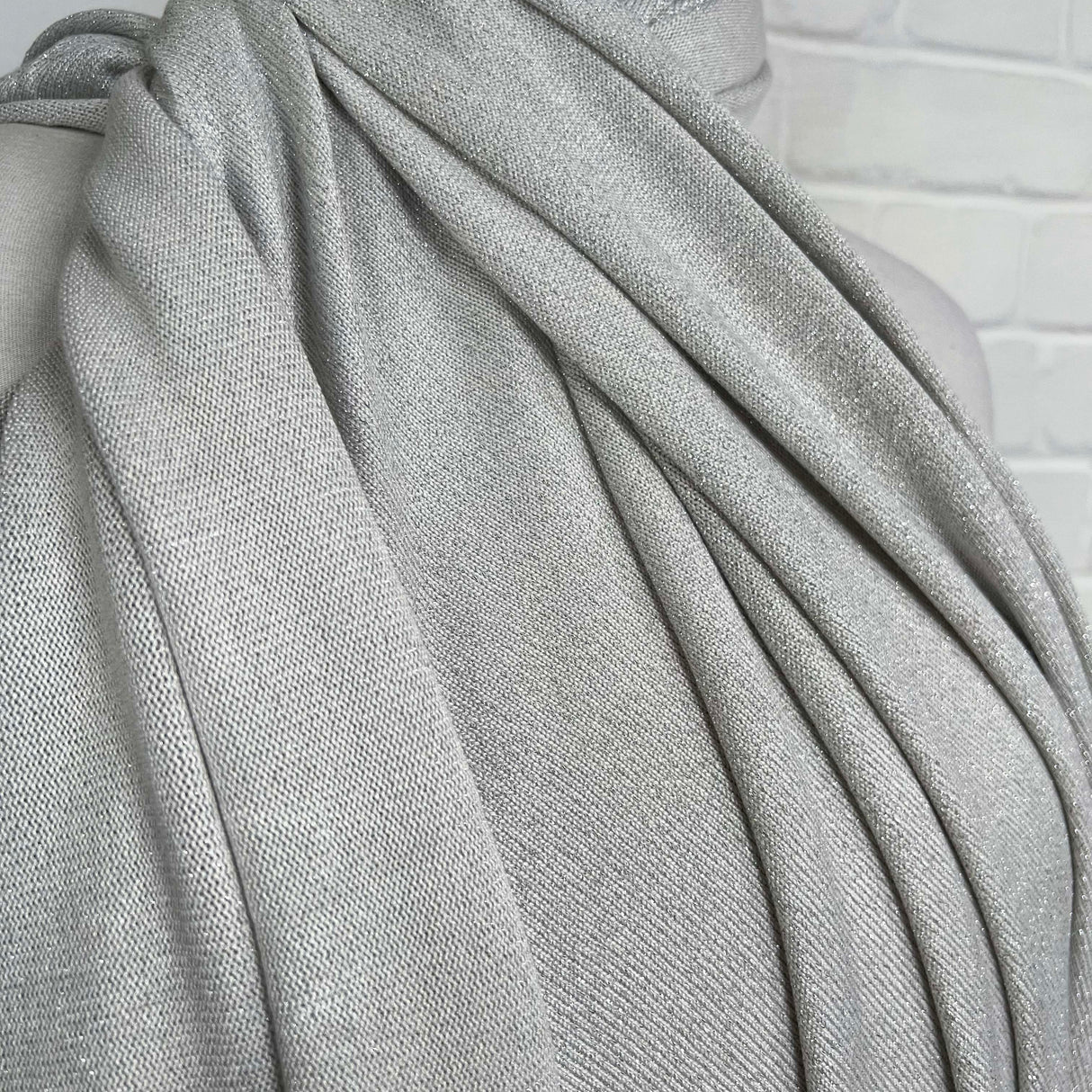 White Lurex Viscose Knitted Dress Fabric Lurex Jersey - Opal 