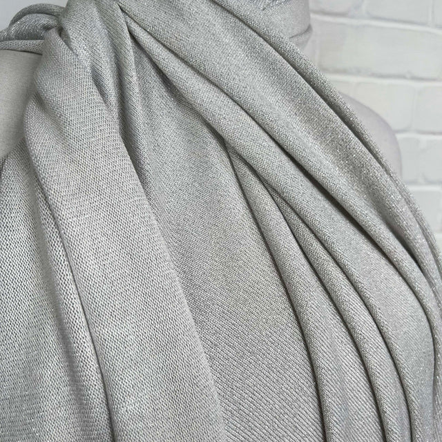 White Lurex Viscose Knitted Dress Fabric Lurex Jersey - Opal 