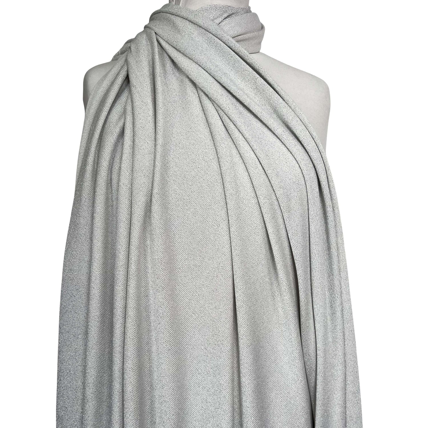 White Lurex Viscose Knitted Dress Fabric Lurex Jersey - Opal Mannequin