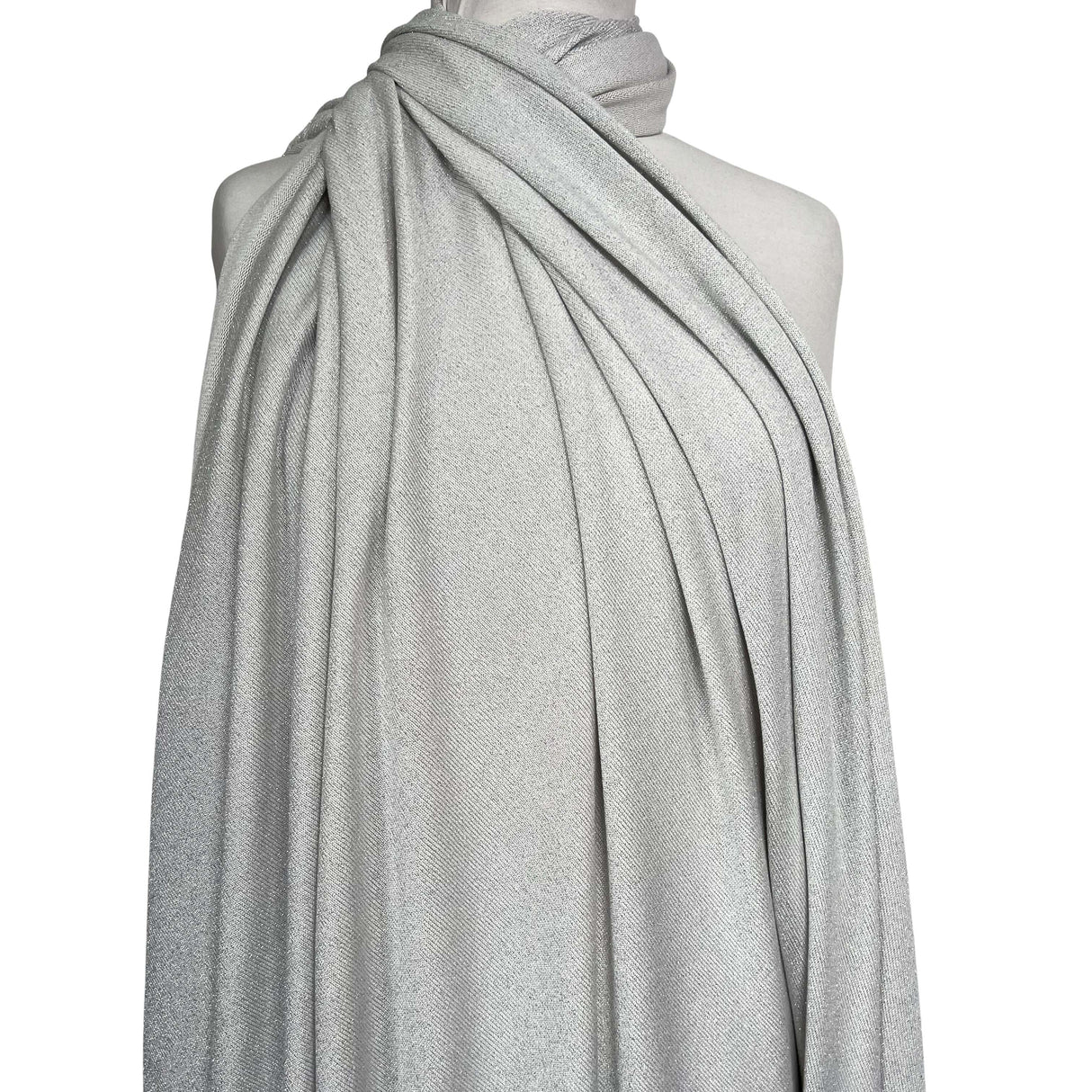White Lurex Viscose Knitted Dress Fabric Lurex Jersey - Opal Mannequin