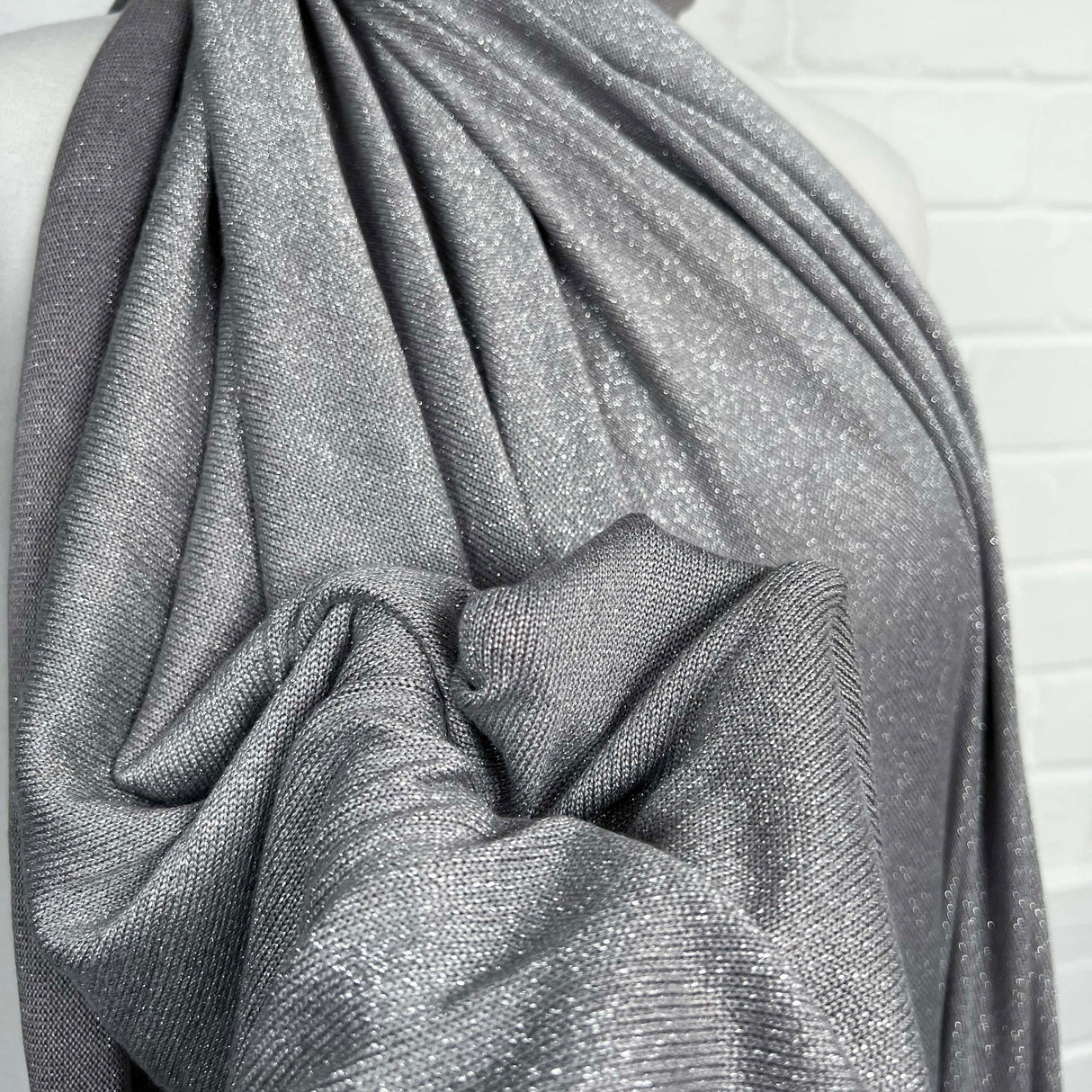 Lurex Viscose Knitted Stretch Dress FabricLurex Jersey - Silver CU