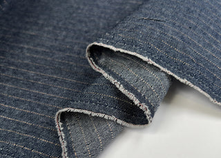 Lurex Stripe Denim Chambray Cotton Blue Shirting Fabric Fold