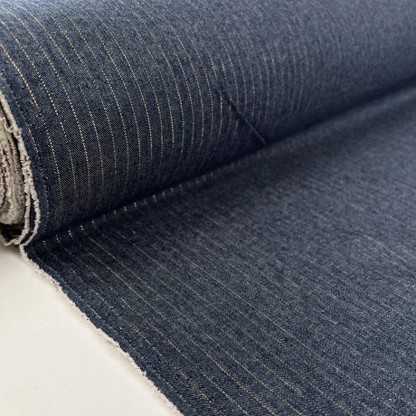 Lurex Stripe Denim Chambray Cotton Blue Shirting Fabric Roll