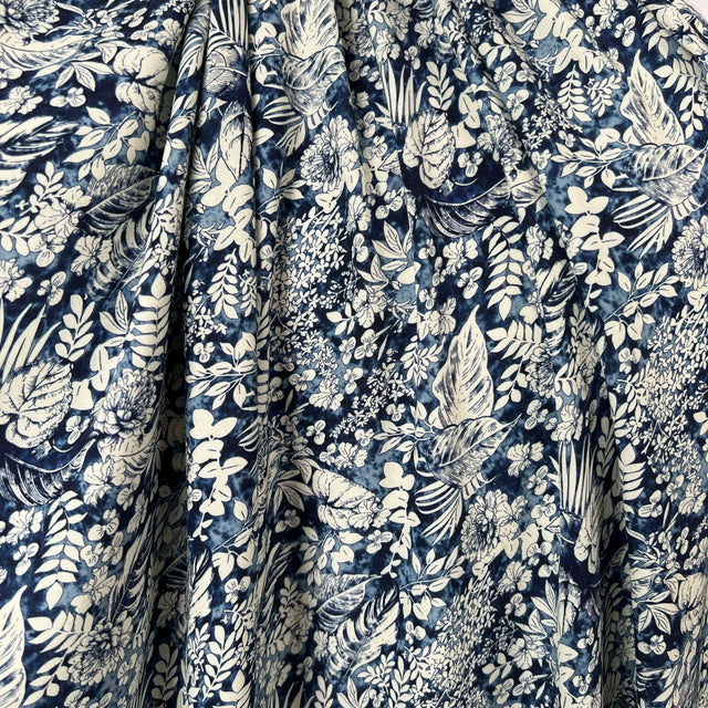 Lyocell Fleur Navy Blue Floral Lightweight Dress Fabric CU
