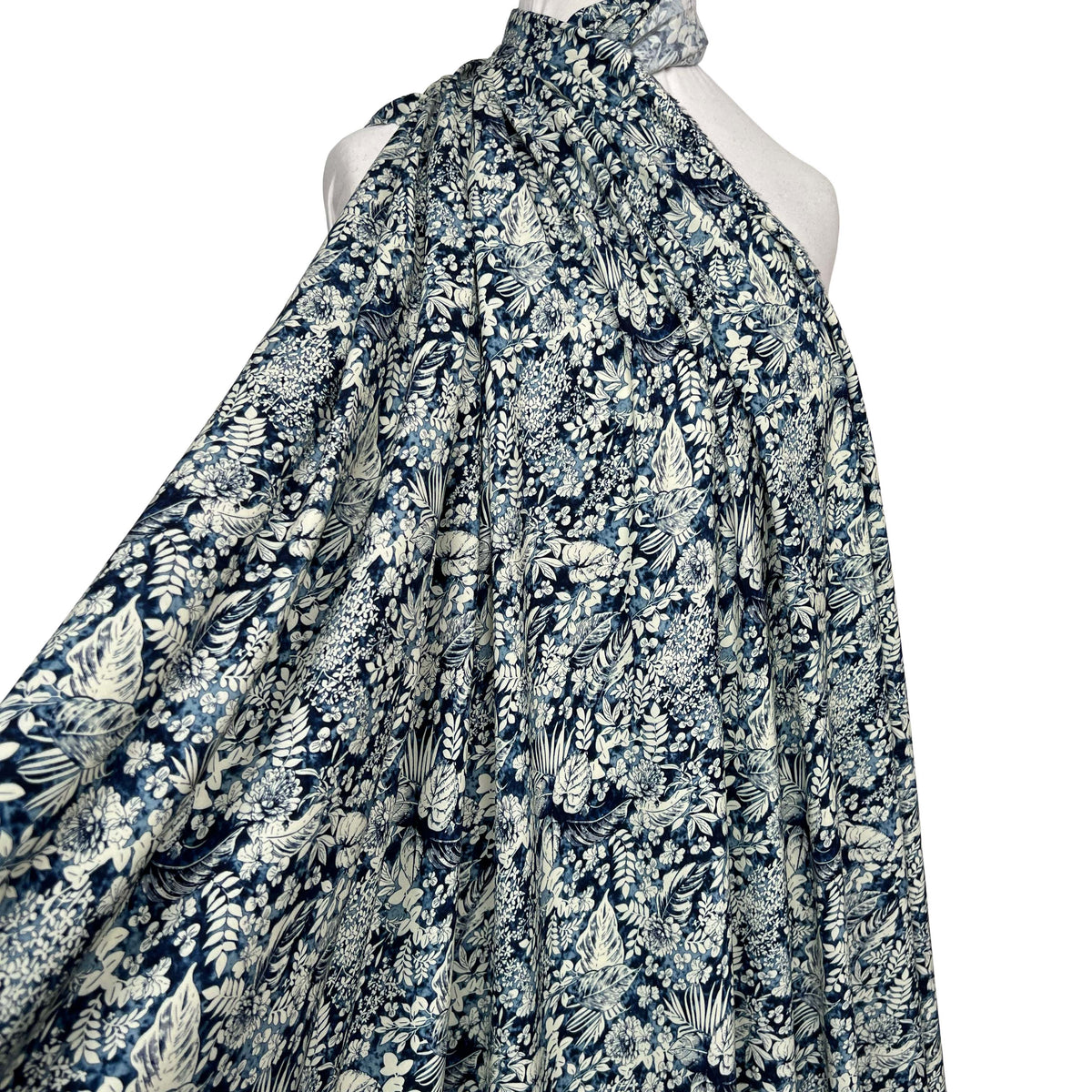 Lyocell Fleur Navy Blue Floral Lightweight Dress Fabric Mannequin
