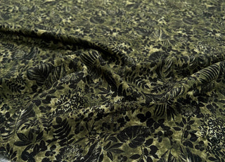  Lyocell Linnea Soft Printed Khaki Black Floral Dressmaking Fabric CU