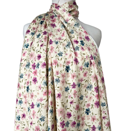Lyocell Pastel Wildflower Cream Pink Floral Dress Fabric Mannequin