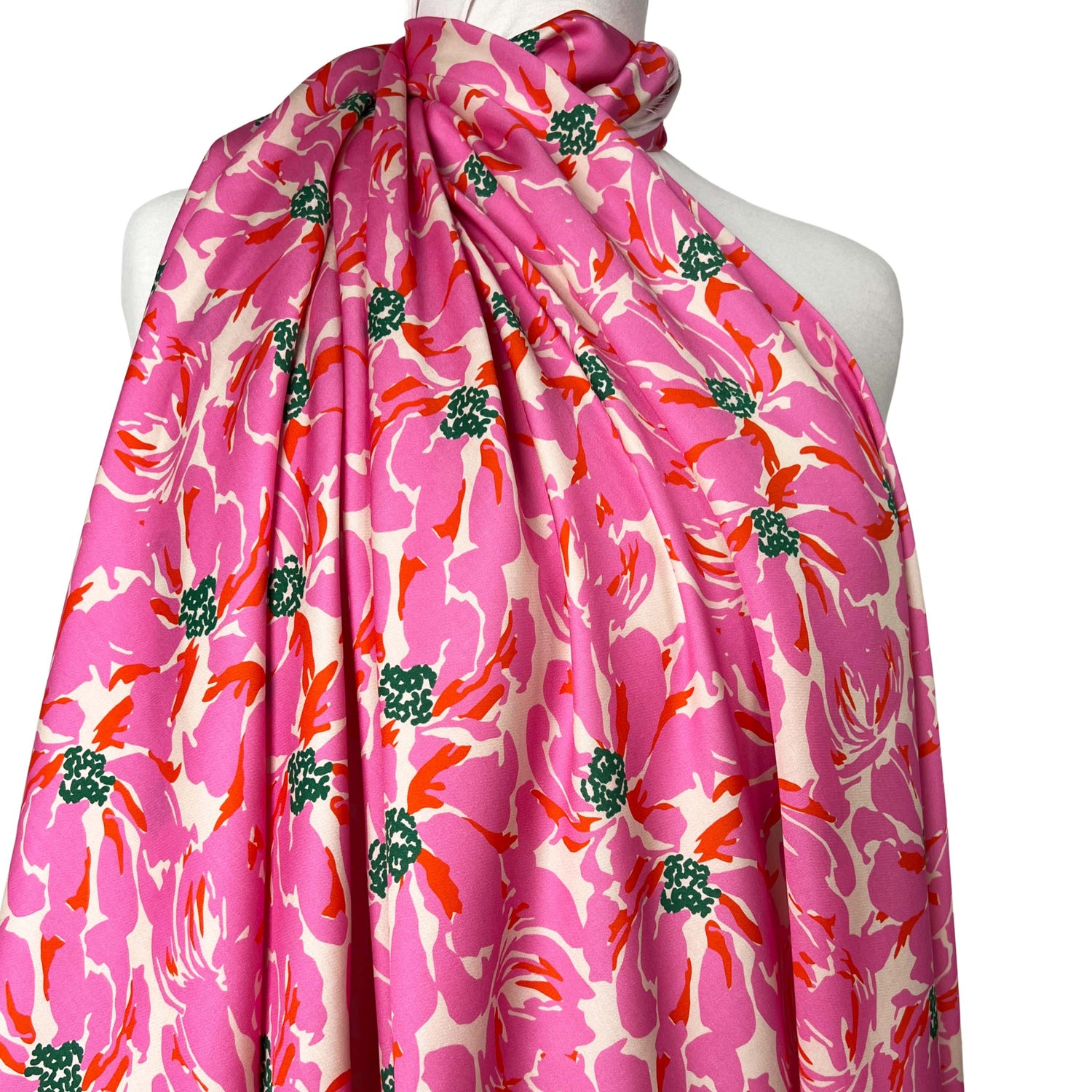 Lyocell Petal Pop Pink Floral Little Johnny Dress Fabric Mannequin