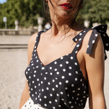 Maison Fauve Belle Epine Top Sewing Pattern Polka Dot Front Close Up
