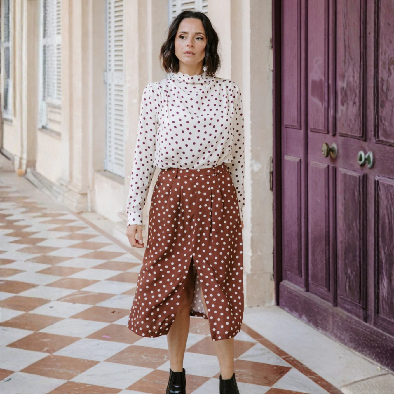 Maison Fauve Silvana Skirt Sewing Pattern Polka Dot Front 1