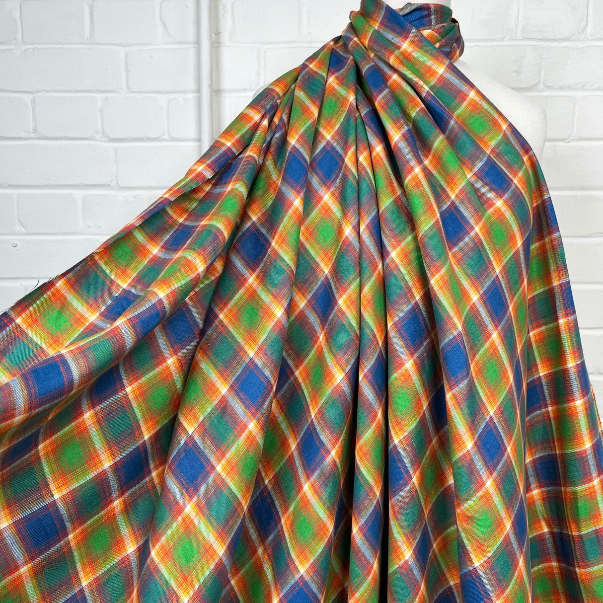 Italian Ex-Designer Checked Shirting Fabric Mara Bella Linen - Blue Mannequin