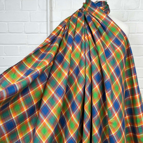 Italian Ex-Designer Checked Shirting Fabric Mara Bella Linen - Blue Mannequin