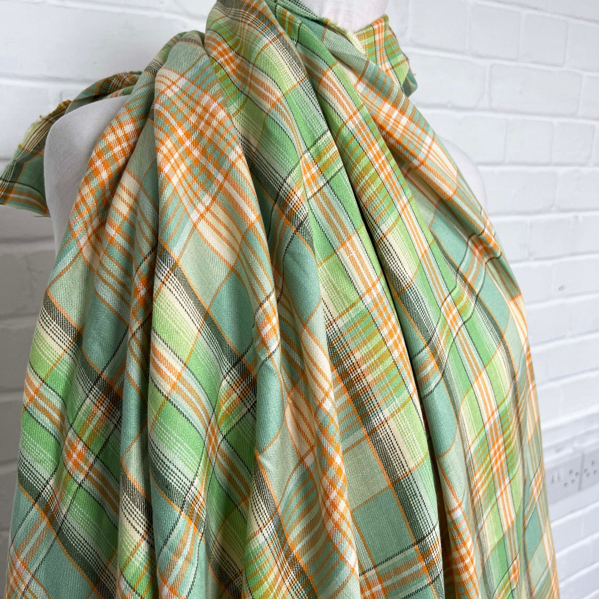 Italian Ex-Designer Checked Shirting Fabric Mara Bella Linen - Green
