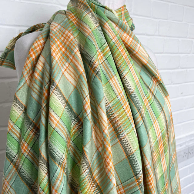 Italian Ex-Designer Checked Shirting Fabric Mara Bella Linen - Green