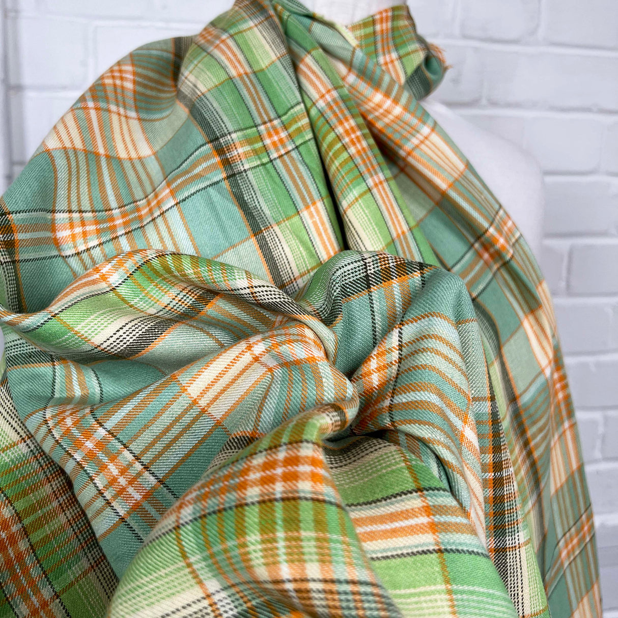 Italian Ex-Designer Checked Shirting Fabric Mara Bella Linen - Green CU