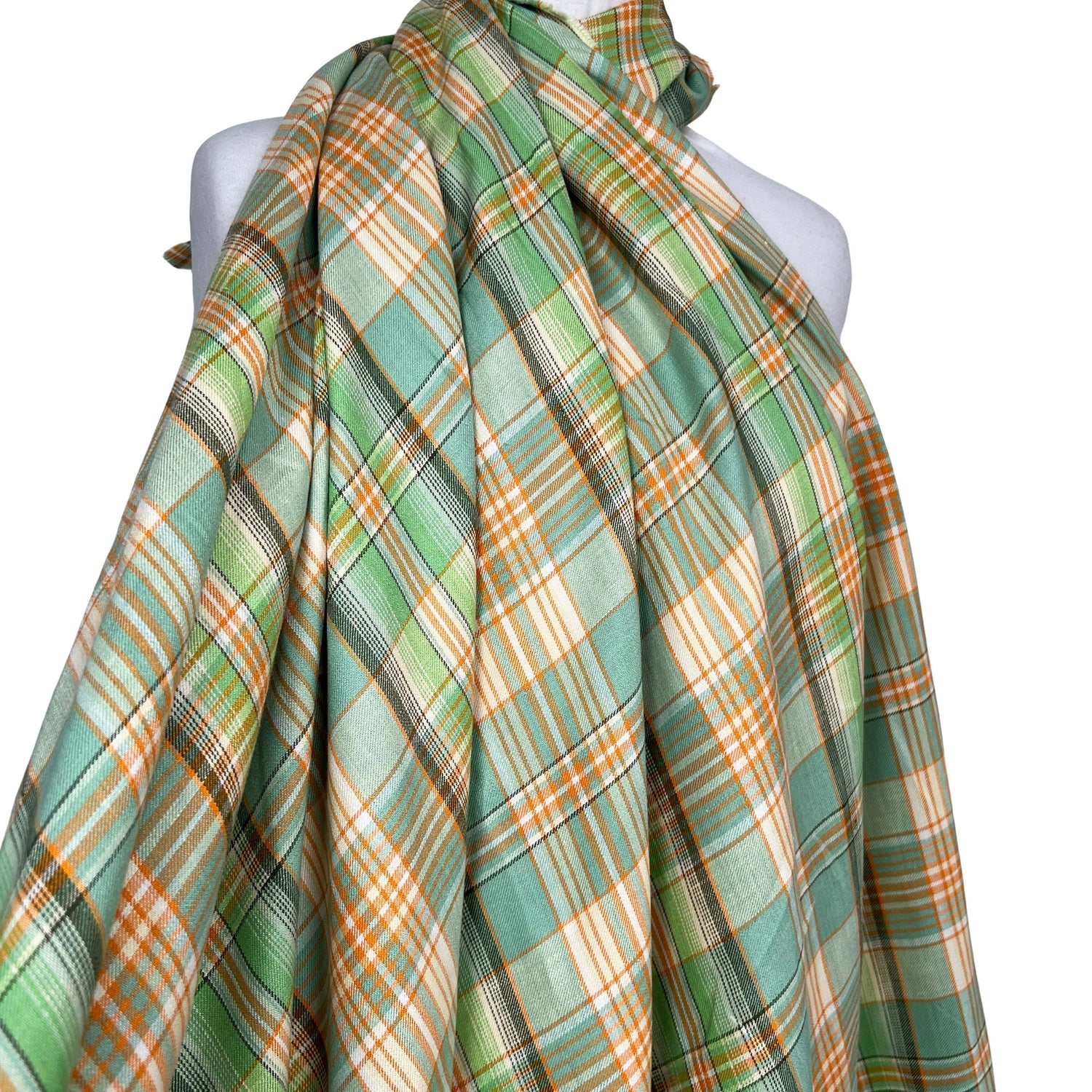 Italian Ex-Designer Checked Shirting Fabric Mara Bella Linen - Green Mannequin