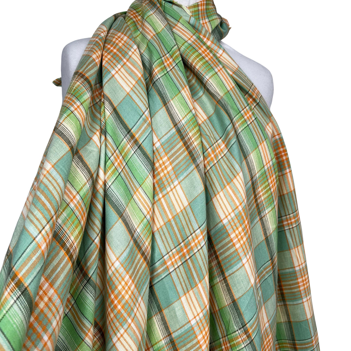 Italian Ex-Designer Checked Shirting Fabric Mara Bella Linen - Green Mannequin