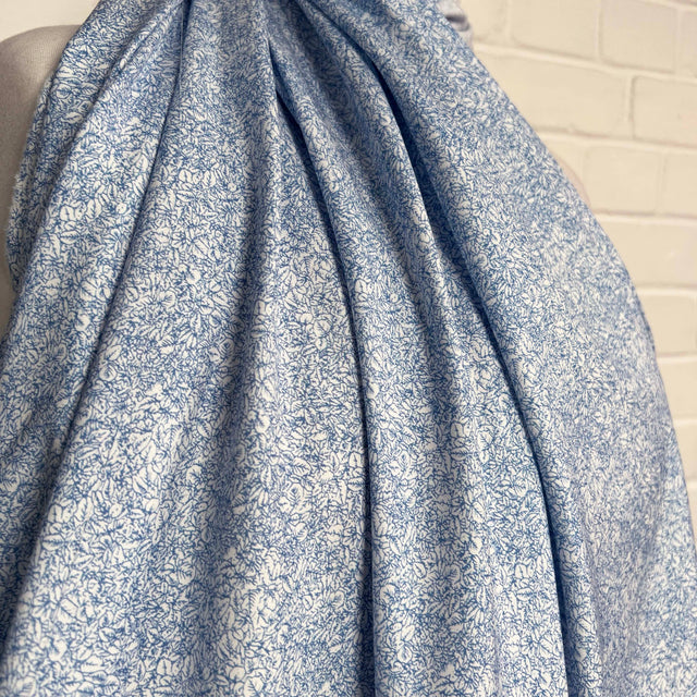 Mens Italian Shirting Bluebell Blue White Cotton Floral Fabric