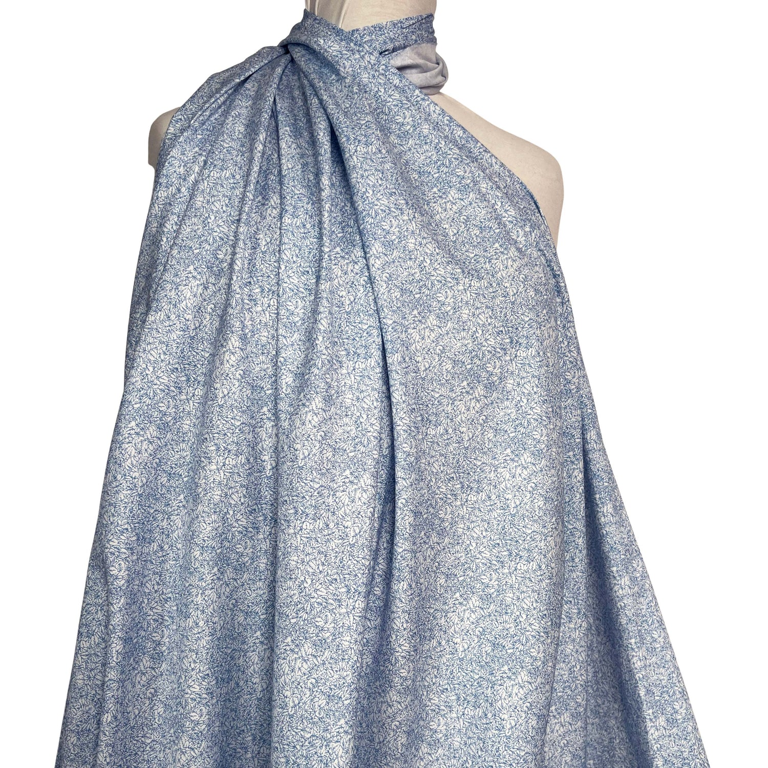 Mens Italian Shirting Bluebell Blue White Cotton Floral Fabri Mannequin